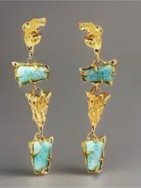 Alexis Bittar Mobile Linear Gold and Amazonite Statement Drop Earrings